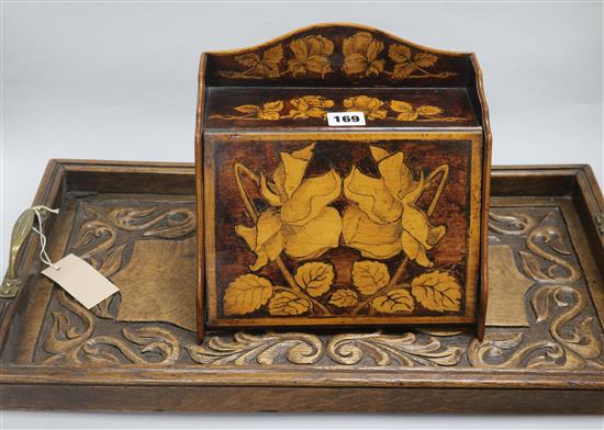 An oak tray and letter rack